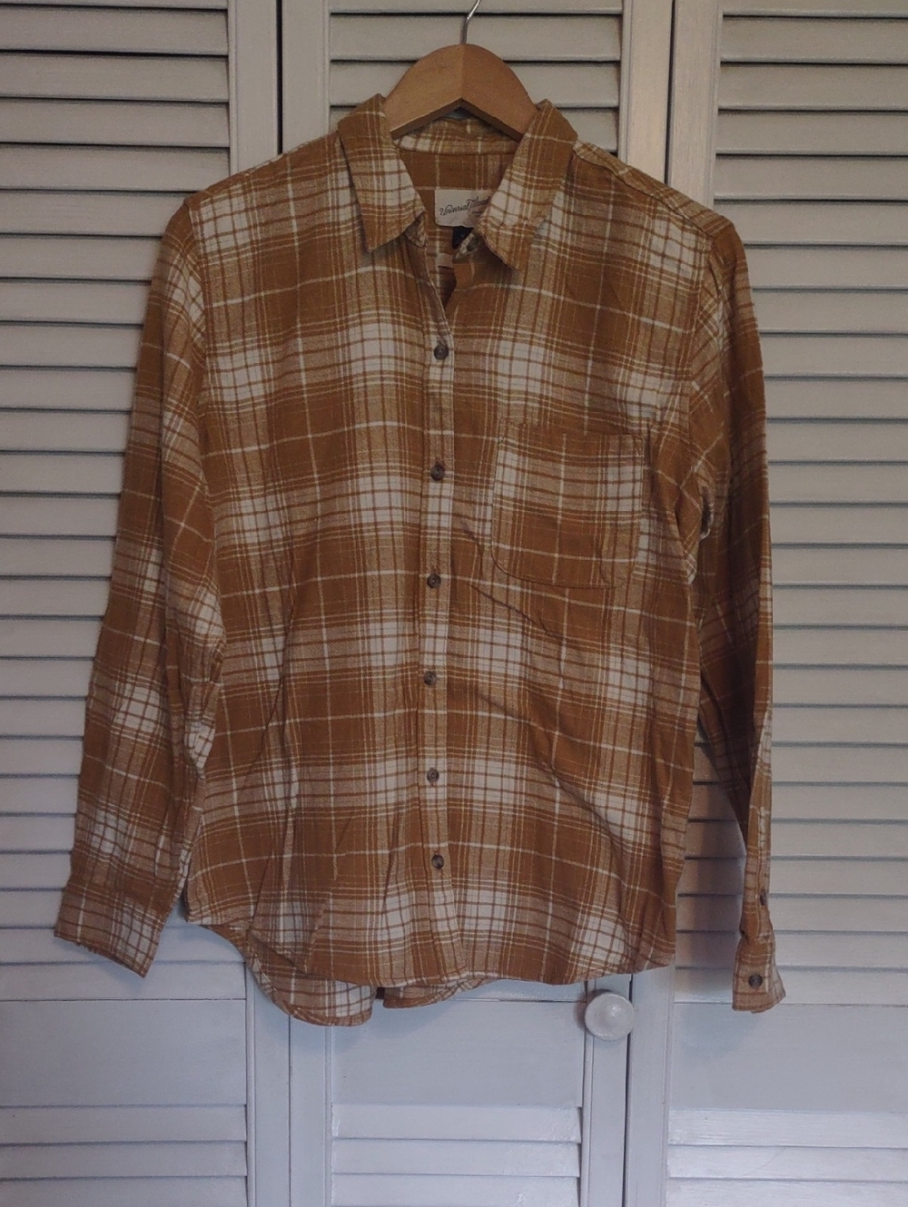 100% Cotton Universal Thread Mustard Plaid Flannel Shirt Size L - Picture 5 of 7